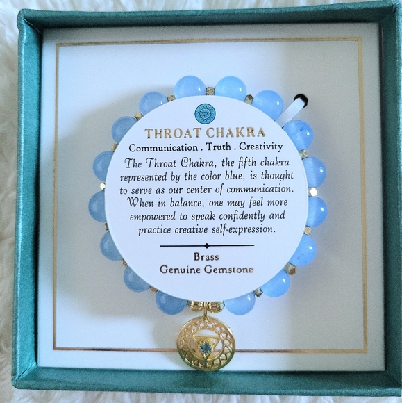 Shivam Light Blue💙 Beads Stretch Bracelet with Throat Chakra🧘‍♀️ Charm - NIB - Picture 12 of 14